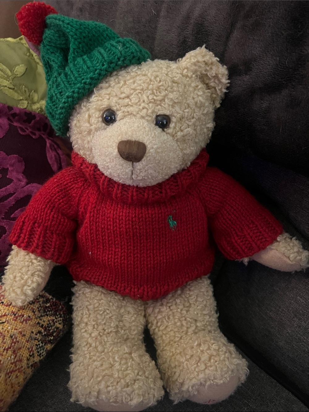 RALPH LAUREN 2006 Teddy Bear with Red Knit Logo Sweater Collectible Display